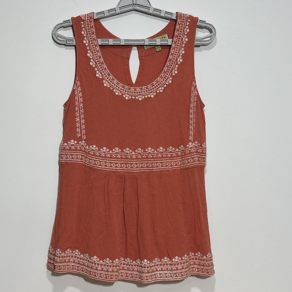 Sigrid Olsen Signature Orange Sleeveless Babydoll Boho Top Embroidered Medium